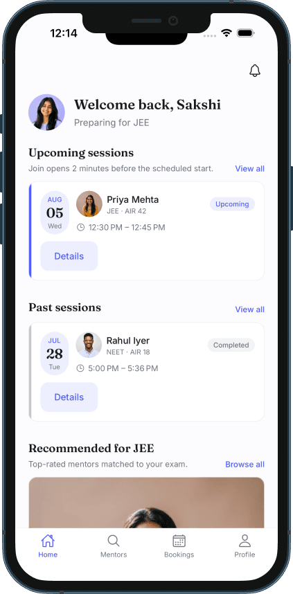 UpMentor app home screen on a phone